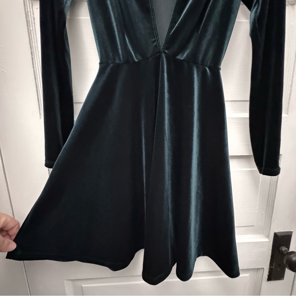 American Apparel Emerald Green Velvet Deep V Skater Dress Small Party - Picture 4 of 9